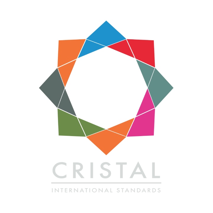Colorful geometric emblem with Cristal text