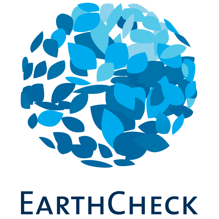 EarthCheck blue leaf globe emblem