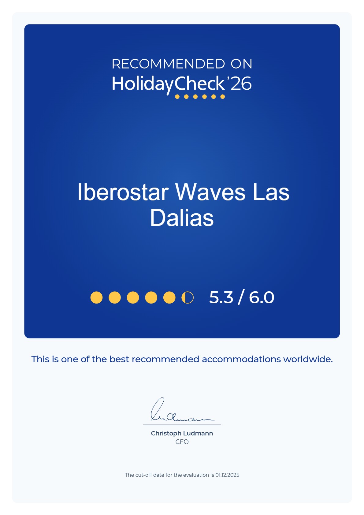 HolidayCheck 2026 recommendation for Iberostar hotel