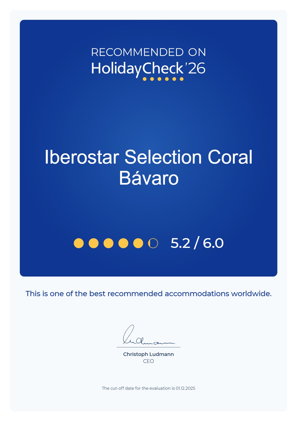 HolidayCheck 2026 Iberostar Selection Coral Bávaro Award