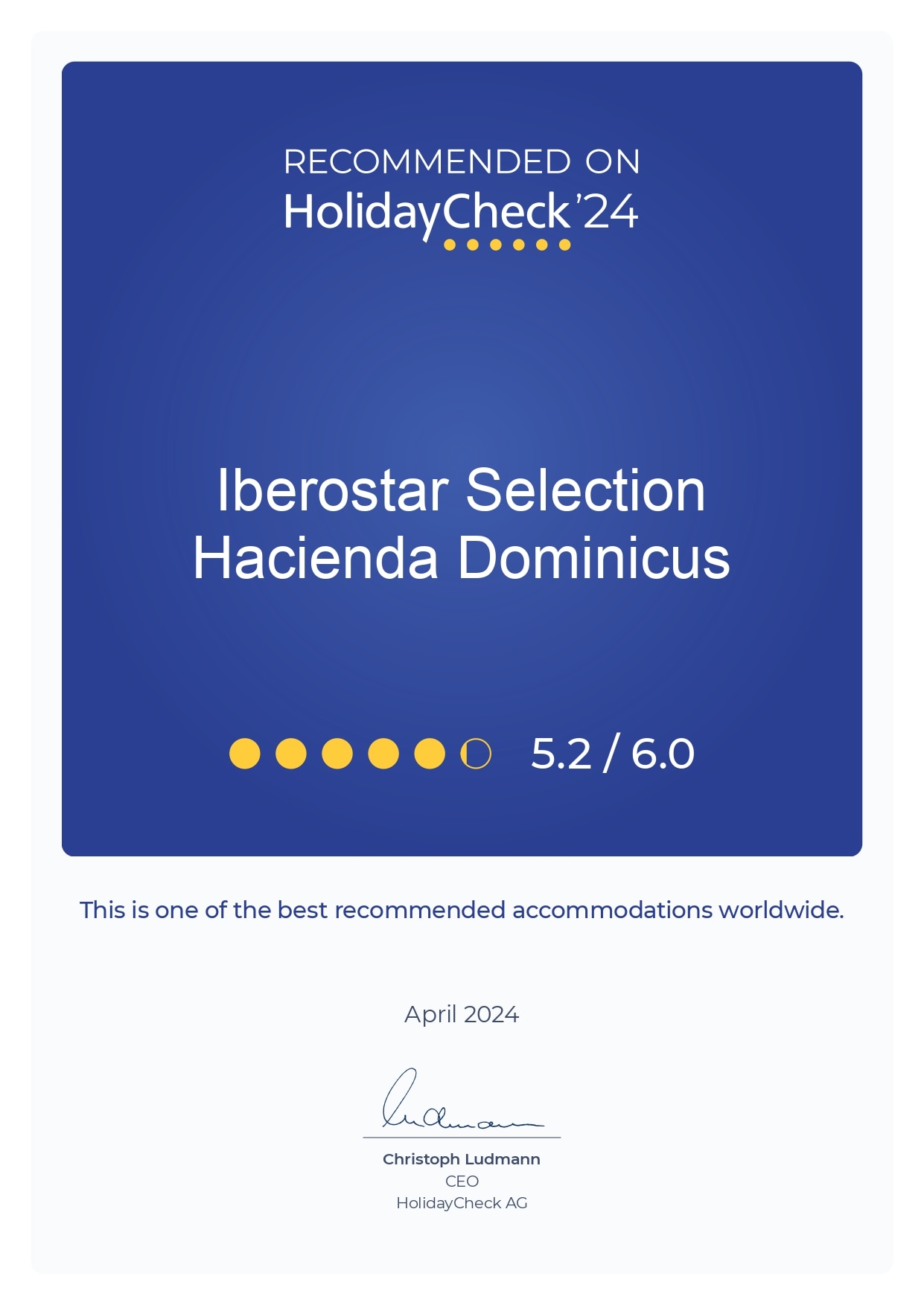 HolidayCheck 2024 award for Iberostar hotel